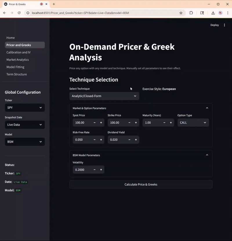 OptPricing Dashboard Demo